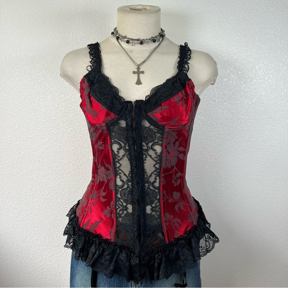 Vintage Red and Black Lace Corset Top